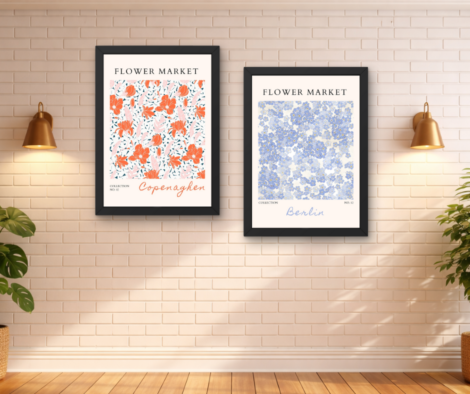 Flower Market Wall Art Set of 2 | Minimal Floral Poster Prints for Aesthetic Bedroom & Living Room Decor