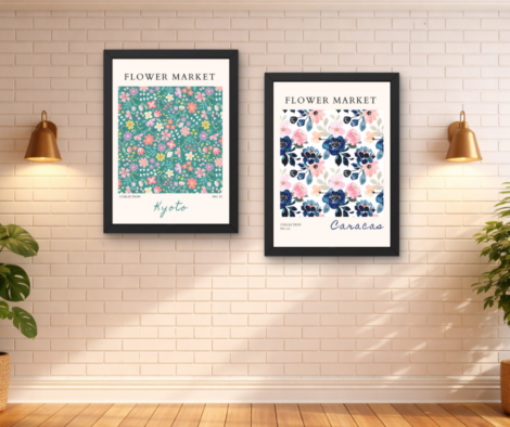 Colorful Flower Market Wall Art Set of 2 | Kyoto & Caracas Floral Poster Prints for Vibrant Aesthetic Room Decor