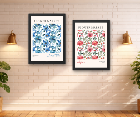 Elegant Flower Market Wall Art Set of 2 | Seattle & Lyon Floral Poster Prints for Soft Aesthetic Home Decor