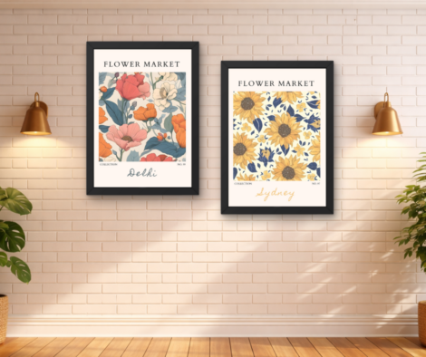 Warm Floral Flower Market Wall Art Set of 2 | Delhi & Sydney Aesthetic Poster Prints for Cozy Home Decor
